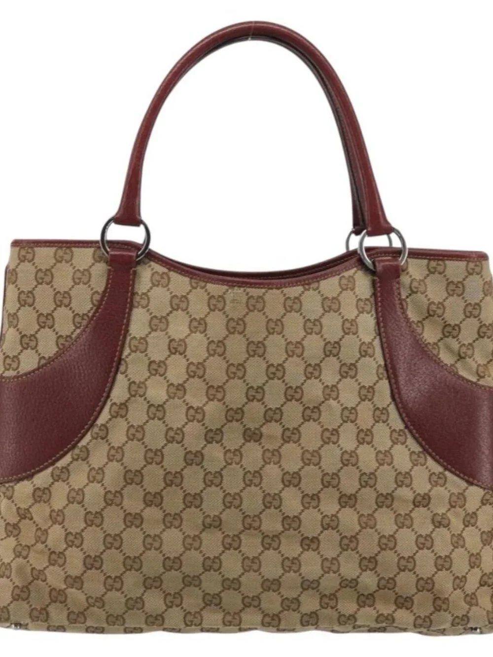GUCCI GG Canvas Tote Bag Beige Silver 113016 Auth 175746